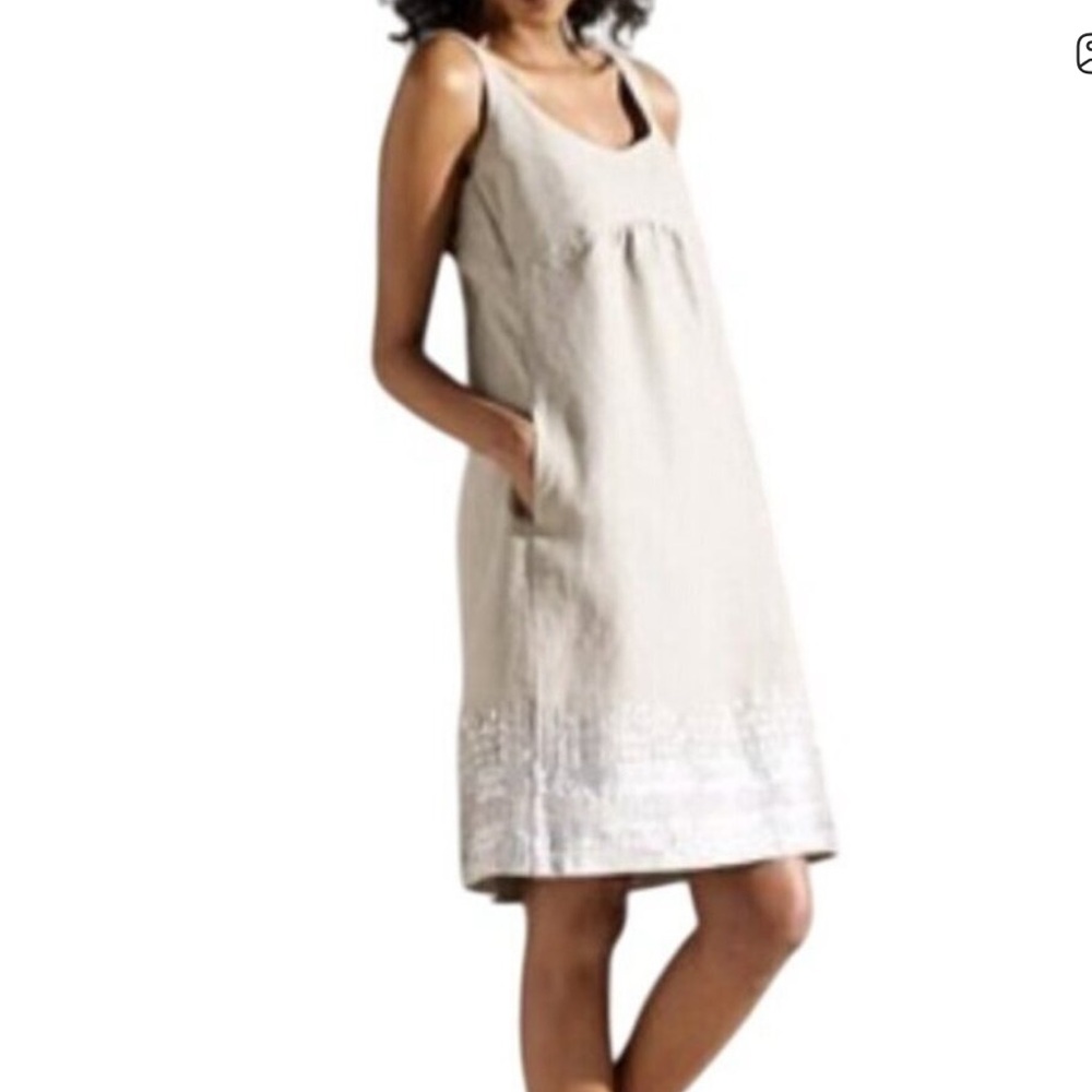 Eileen Fisher Womens Beige Shift Dress 4 Sequin Hem